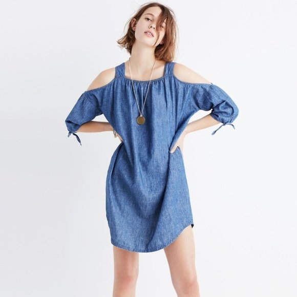 Madewell Dresses & Skirts - Madewell Chambray Cold-Shoulder Dress linen/cotton blend size M